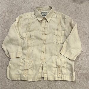 Cream yellow linen authentic guayabera shirt